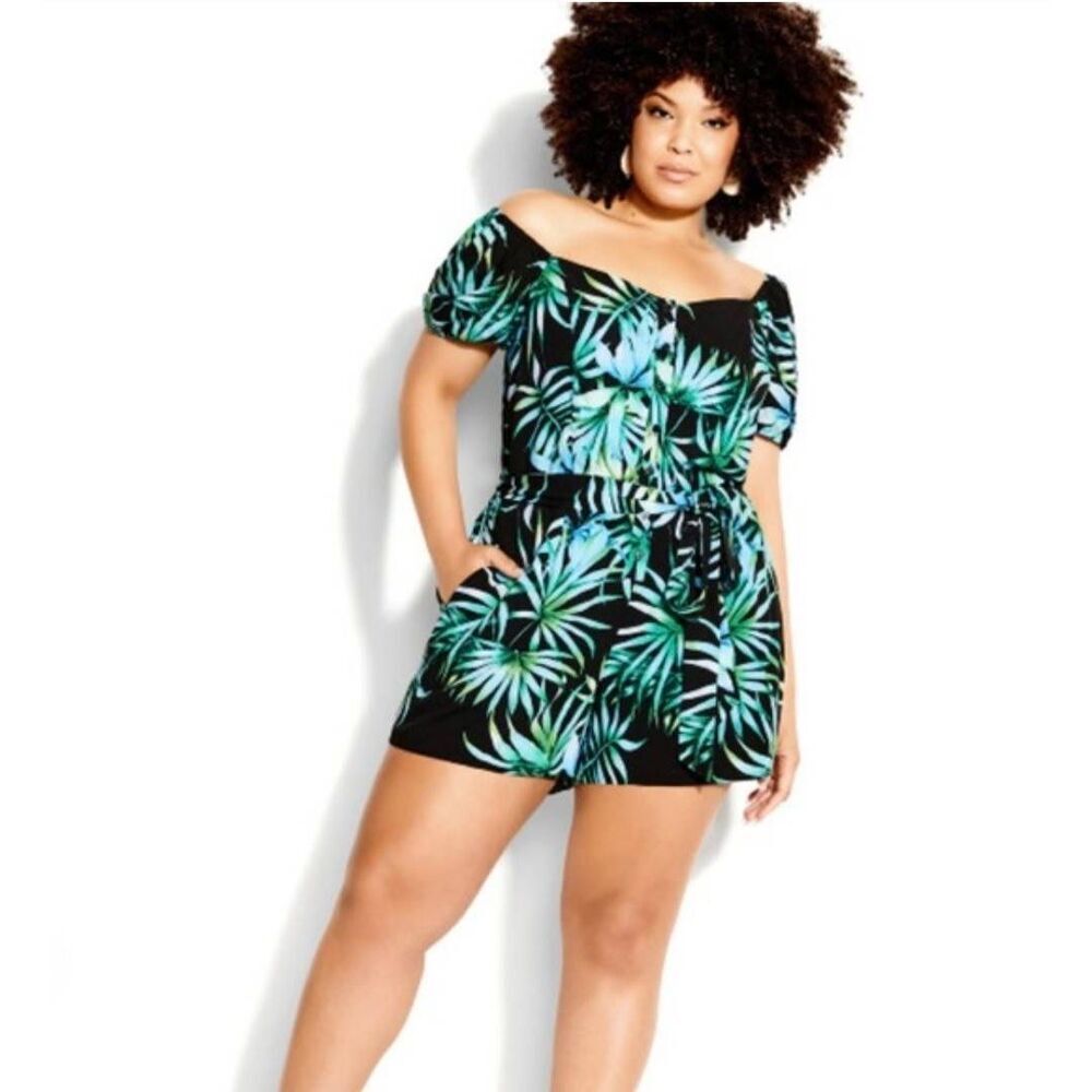 City Chic Playsuit Vacation Teal Romper Plus 18 1XL Boho Festival Pockets NWT - Picture 12 of 13